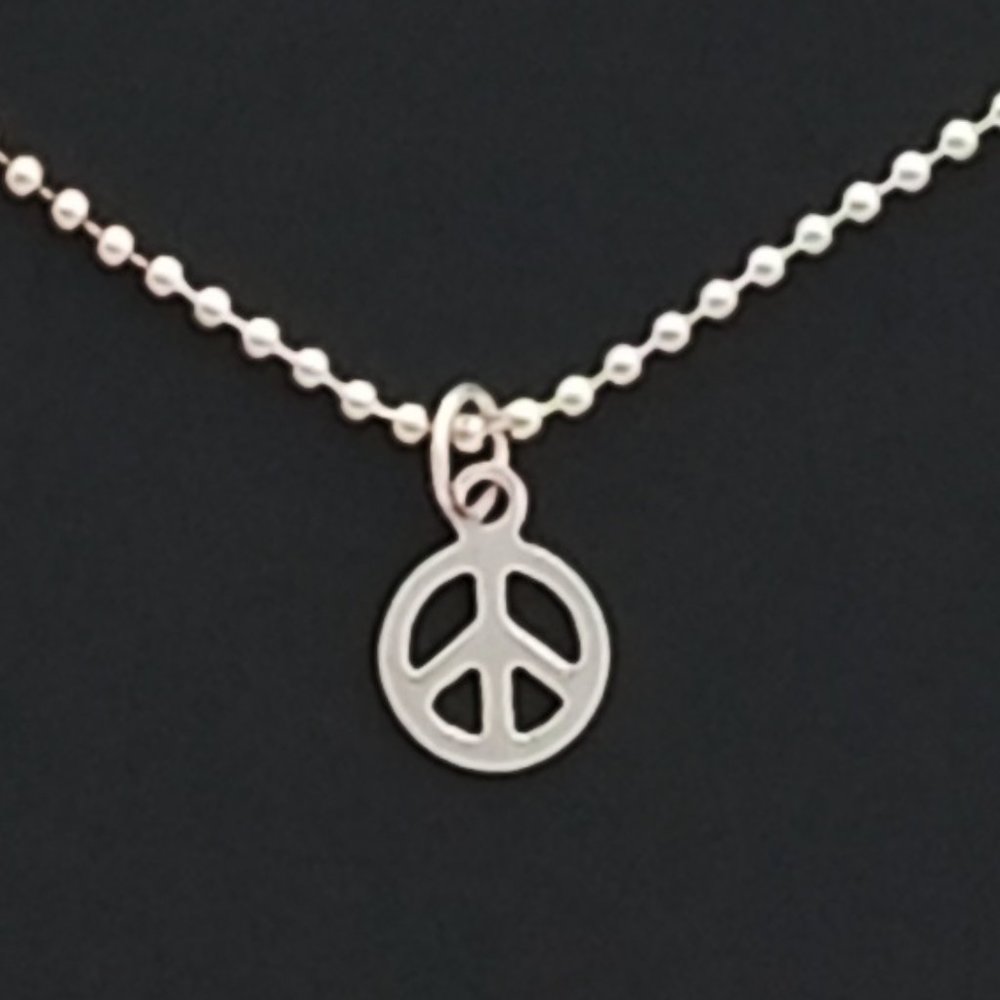 Anklet 925 Sterling Silver Chain and Peace Charm Sm.